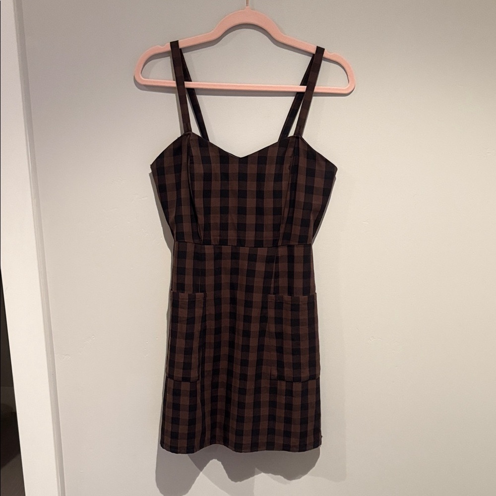 Volcom Black and Brown Checkered Mini Dress